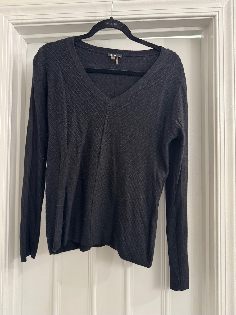 Vila Milano Black Ribbed V-Neck Long Sleeve Top